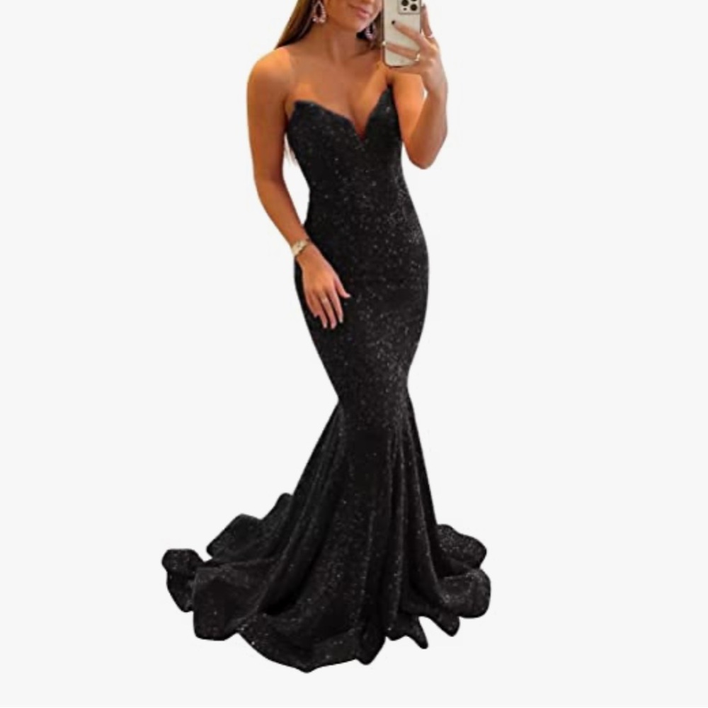 Sequin Evening Dresses Formal Sexy Long Prom Party Gowns Mermaid Sparkly V-Neck